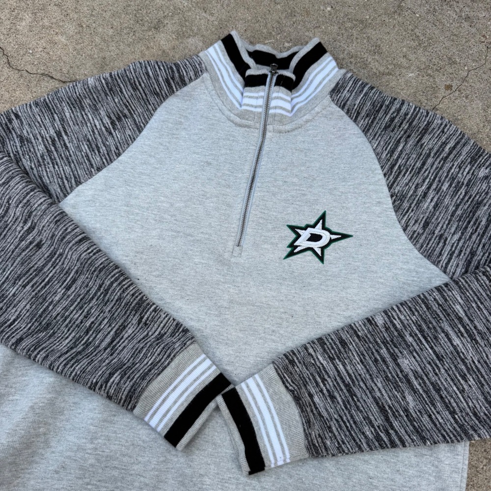 Antigua Dallas Stars Pullover Womens L Grey Quarter Zip Fleece NHL Fan Apparel